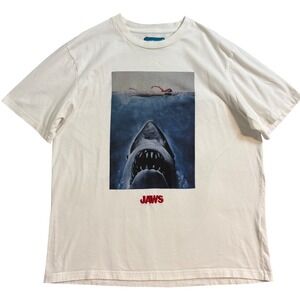 Shoe Palace Jaws Movie Poster Graphic T-Shirt Mens XL White Embroidered Logo